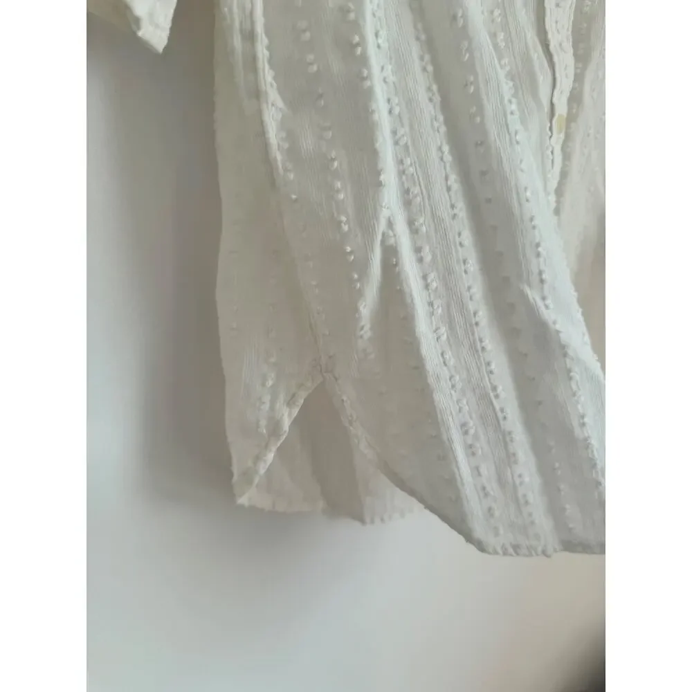 Anthropologie Meadow Rue Button Down Blouse Puff Sleeve Boho Textured